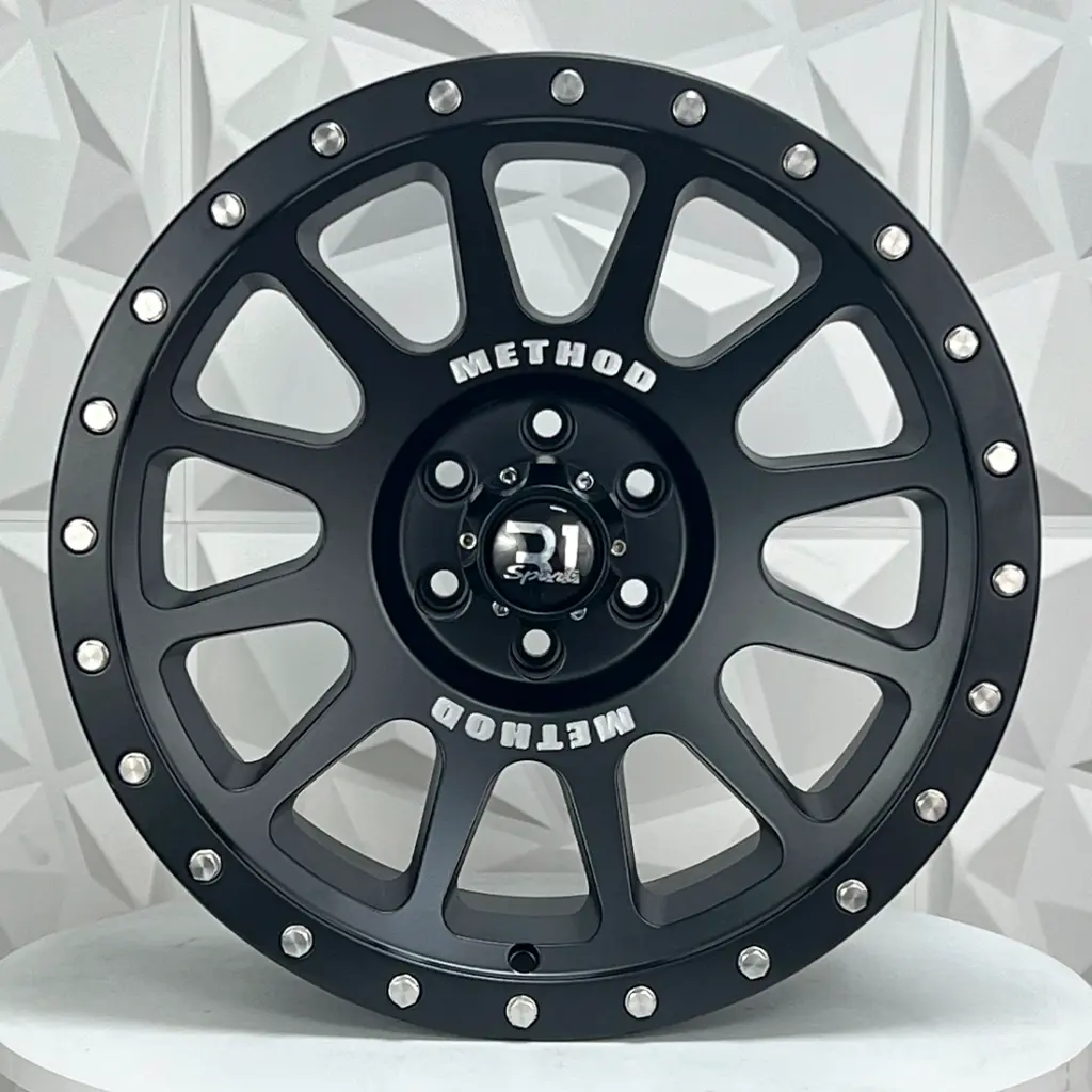 RIN 18X9 6-120 R1 SPORT H183 MATT BLACK+CHROME RIVETS+MILLING LETTER ET-12 CB66.